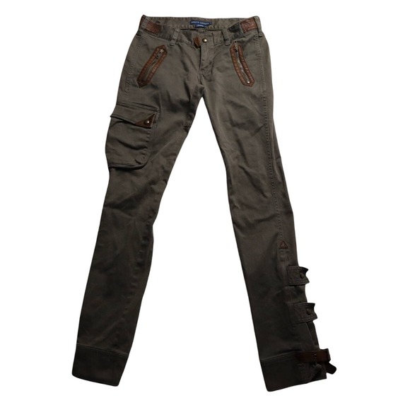 Ralph Lauren Women's Olive Green Cargo Pants Leather Trim Zipper Pockets Size 2 - Picture 2 of 14